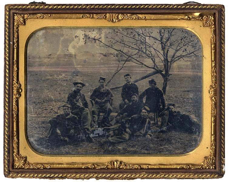 1/4 Plate Outdoor Tintype of Members of the 2nd Mass Heavy Artillery - All of Whom Died of Disease Except for One 