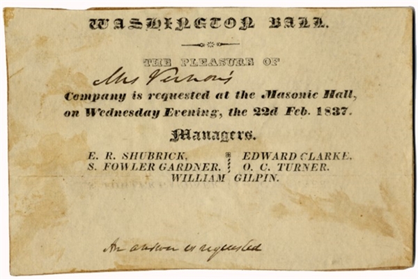 1837 Invitation to the Washington Ball Honoring His Birthday