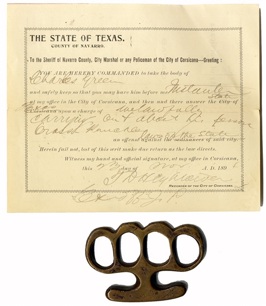 Texas Arrest Warrant for Brass Knuckles and a Pair of these Knuckle Dusters