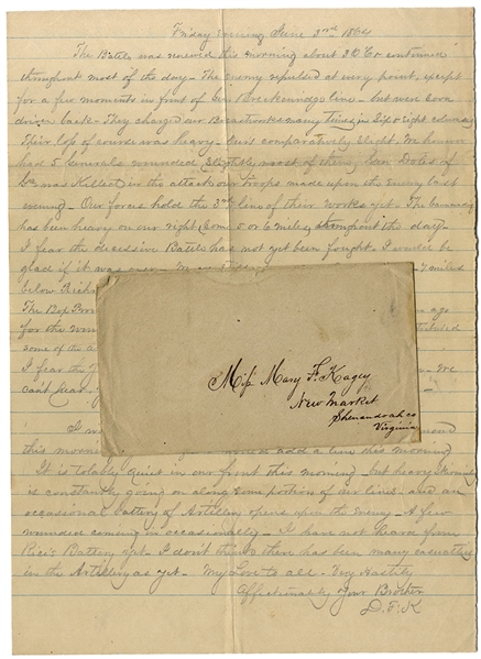 Unusual Battle of Cold Harbor Hospital Steward's Letter Written On The Back Of His Pass To Richmond! 