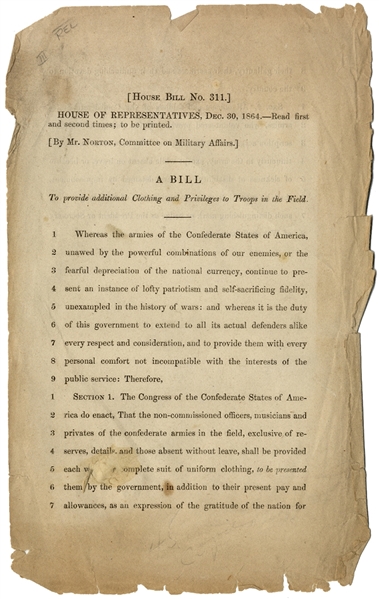 Confederate Bill for Soldier Clothing
