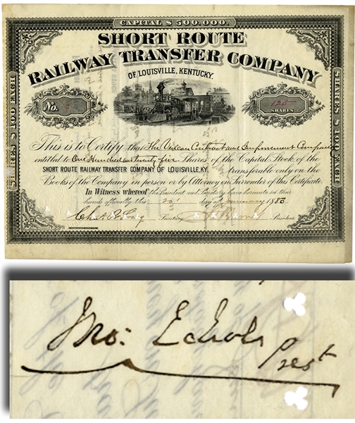 Confederate General John Echols Signed Stock Certificate