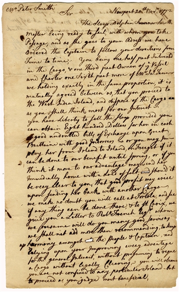 Slave Importers Samuel and William Vernon Ship Document