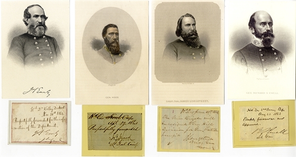 War-date Autographs of Generals Ewell, Longstreet, Hood and Early