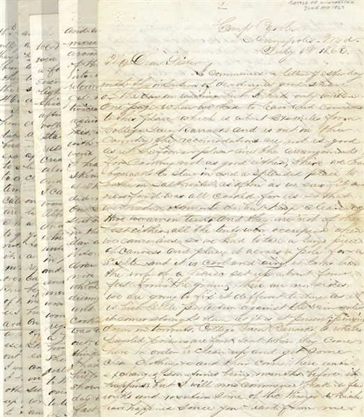18th Connecticut Letter with Good Content on the Battle of Winchester