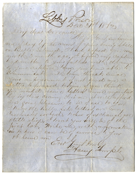 2nd New York Cavalry Officer Writes from Libby Prison