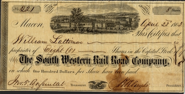 Rare Confederate Railroad Stock Certificate