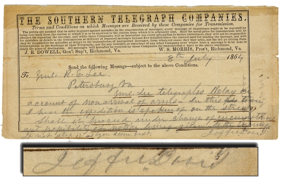 Jefferson Davis War Date Letter to General Robert E. Lee