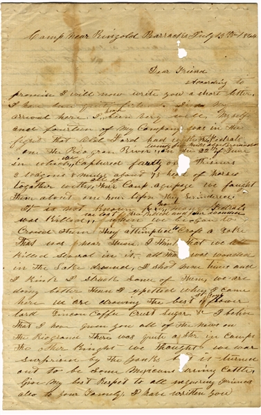 Rare Arizona Brigade Letter Pertaining to Battle Fought Under  Colonel John S. Ford