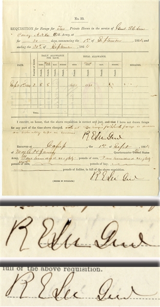 Civil War-date Requisition signed twice by General Robert E. Lee drawing forage for his two horses, Traveler & Ajax