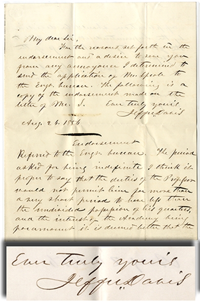 Jefferson Davis Twice Signed Letter as Secretary of War