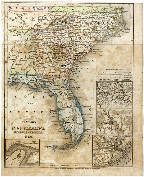 Early Carolina, Georgia and Florida Map