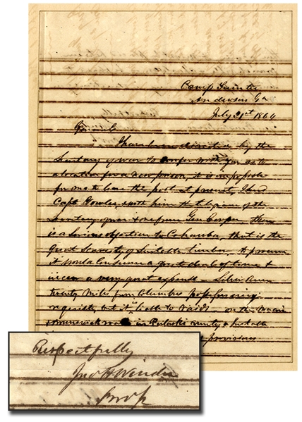 Gen. Winder Writes Gen. Bragg From Andersonville - 1864