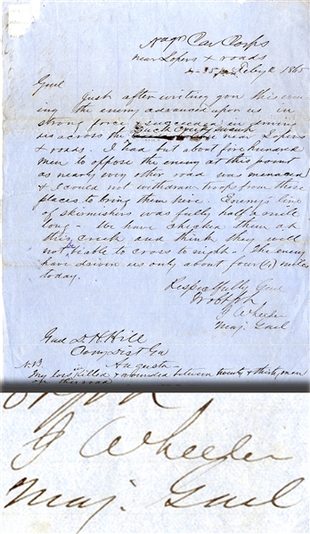  War-date Autograph Letter Signed by Gen. Wheeler - Content Regarding the Eenemy