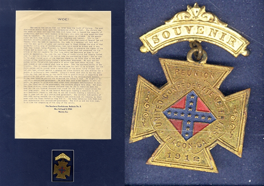 Macon, Georgia UCV Southern Cross of Honor Reunion Medal and Presentation Document