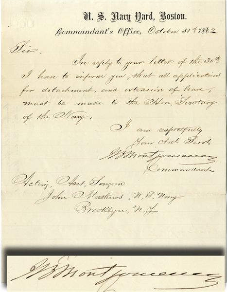 Commandant JB Montgomery Signed Letter