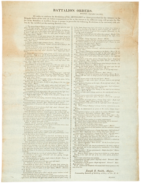 1818 Federal Era Printed Broadsheet for Massachusetts Militia 