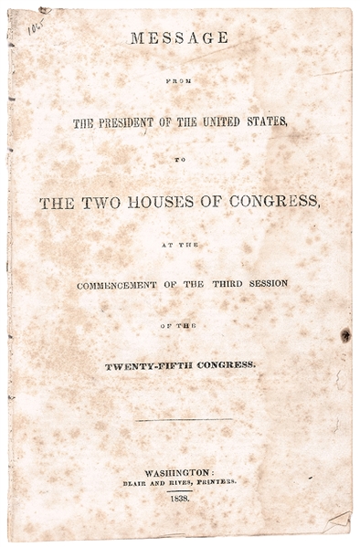 1838-Dated Imprint, President Martin Van Buren State of the Union Address