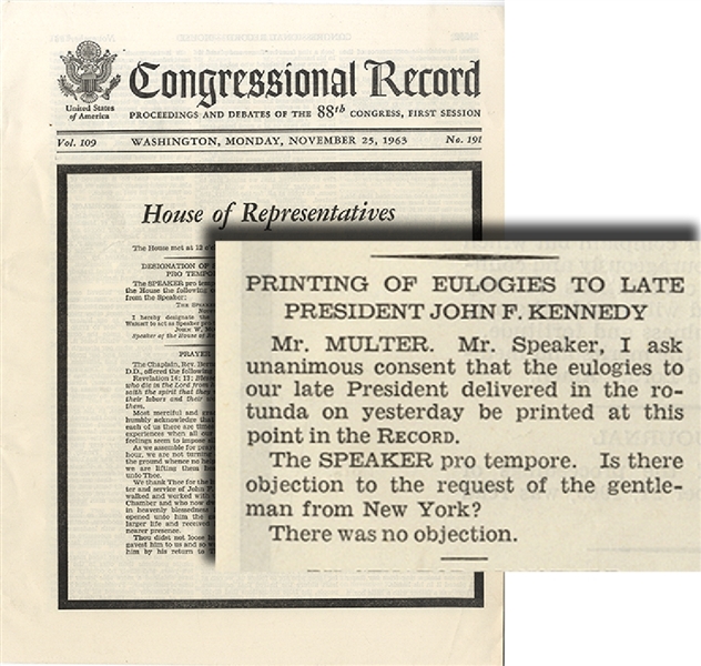 Congressional Record with House of Reps and Senate JFK Eulogies