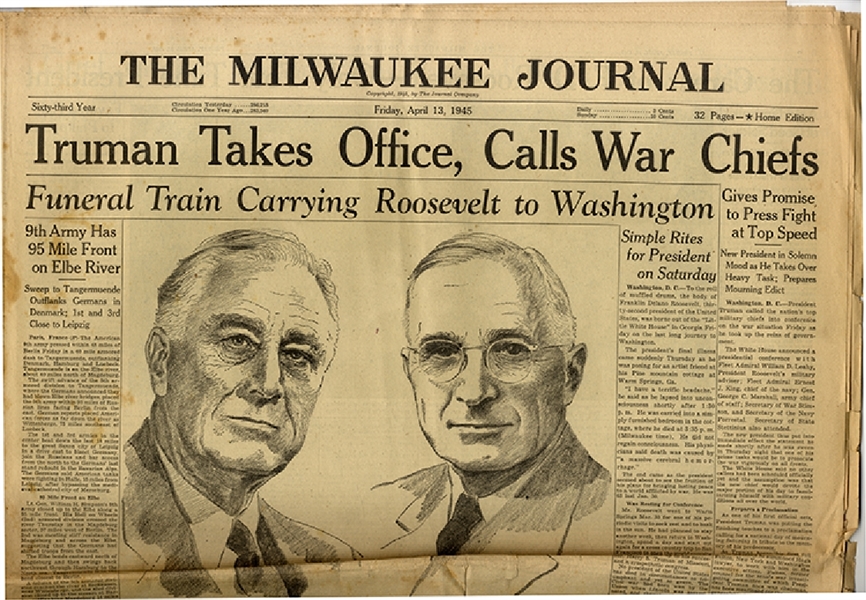 “Truman Takes Office, Calls War Chiefs”
