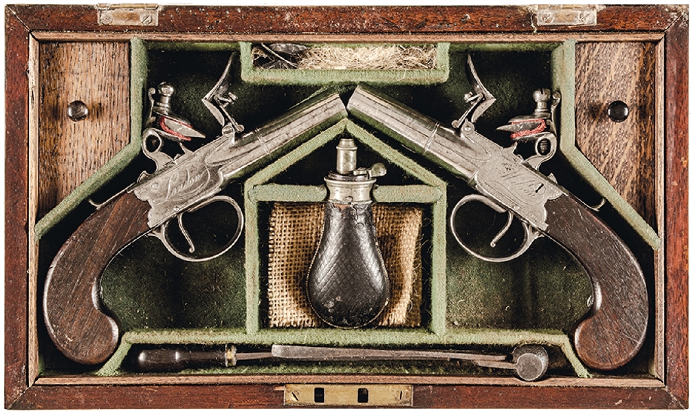Revolutionary War Period, Pair of English Flintlock Box-Lock Pistols