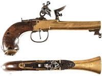 1780-1800 European / French Elliptical Brass Barrel Box-lock Flintlock Pistol