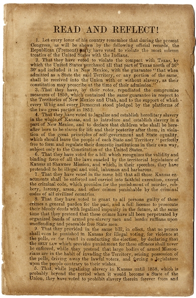 This Democrat Party Political Pamphlet Attacks Fremont and the Republicans on the Issue of Slavery.