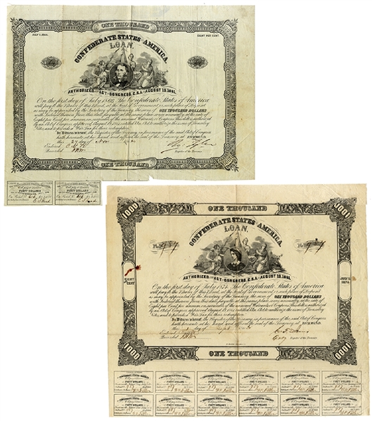 Two of the More Scarce Confederate Bonds 