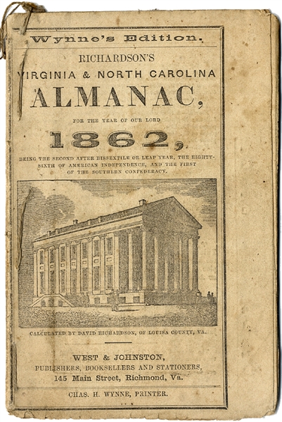 1862 Confederate Almanac Lamenting Lincoln's Sectional Party and Black Republican Pilotage!   