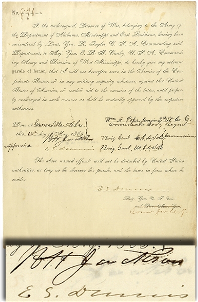 Alabama Parole for an Officer in Armistead's Cavalry Signed by CSA General Red Jackson  