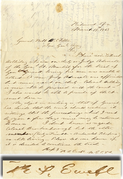 General Ewell Writes a Letter Requesting General Lee to Weigh in on the Trial of General Richard Garnett 