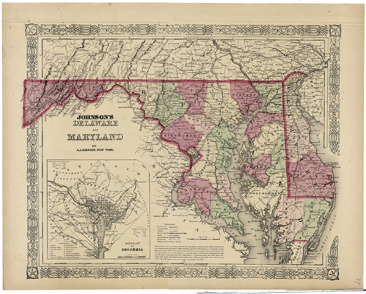 1864 Map of Delaware and Maryland 