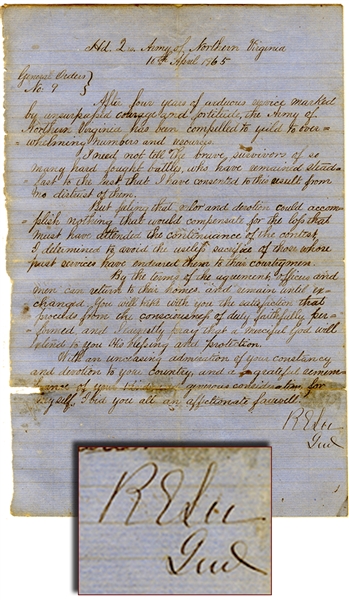 Original Robert E. Lee's Signed General Order #9, Signed at Appomattox