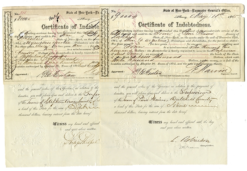 Certificates Call for Reimbursing The Towns For Bounties Paid to Enlisted Men 
