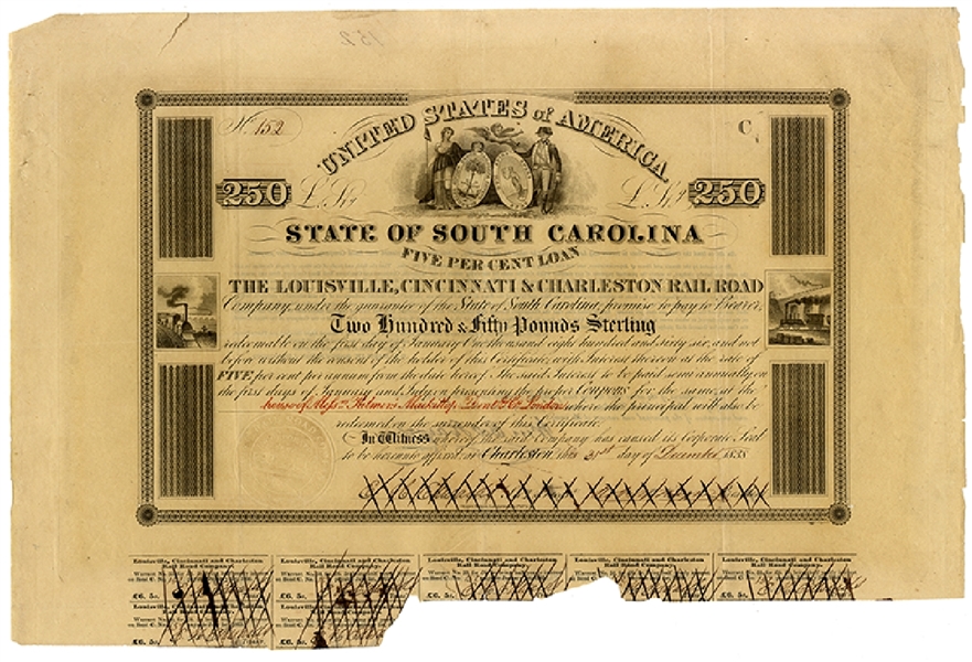 These are the first known state guaranteed railroad bonds.