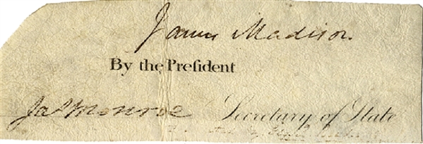 Document Signed by President Madison and Secretary of State Monroe 