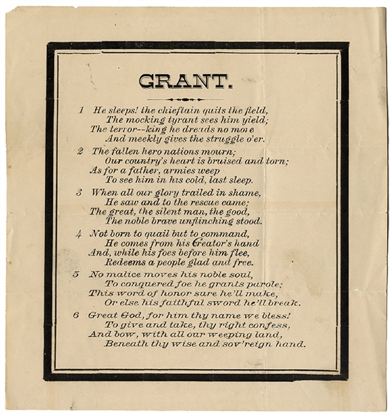 Ulysses S. Grant Mourning Poem 