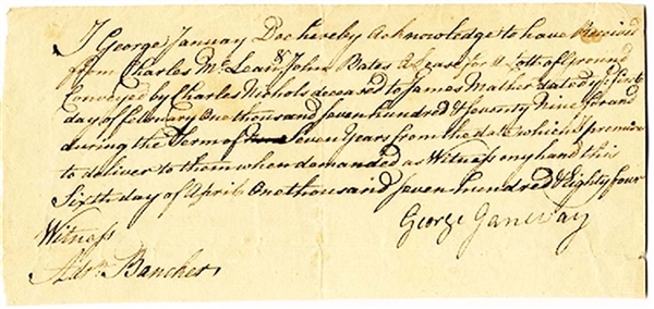 Colonial 1784 Land Sale Document