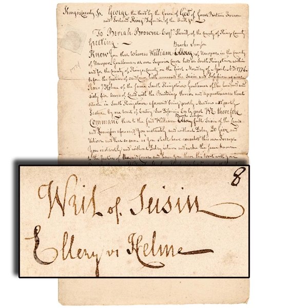 William Ellery, Declaration Signer, Legal Writ of Seisin