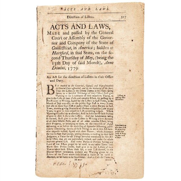 Revolutionary War Period Connecticut Acts and Laws