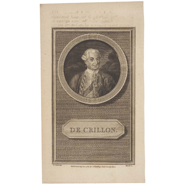 French Politician Francois Felix De Crillon Portrait by Birrell, Crisp Mint