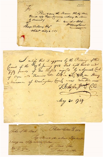Three Post Revolutionary War Receipts