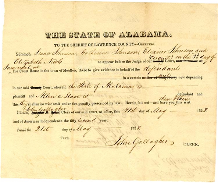 The State of Alabama vs. The Slave Allen