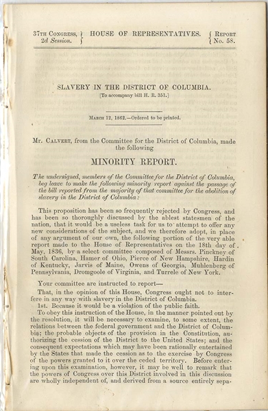 Interference of Slavery In The District of Columbia Is Unwise and Unconstitutional