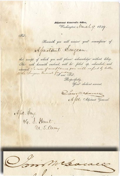 Union General McDowell Signed Document