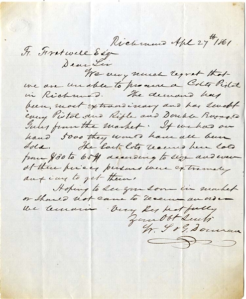 Confederate Gun Dealer Letter