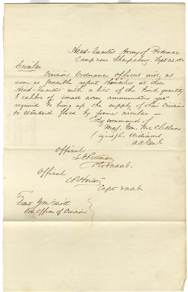 McClellan Orders Ammunition after the Battle of Antietam 