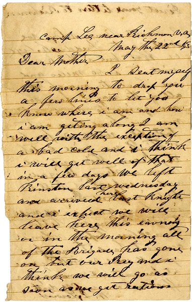 Letter Written By North Carolina Soldier Who Was Killed At Gettysburg