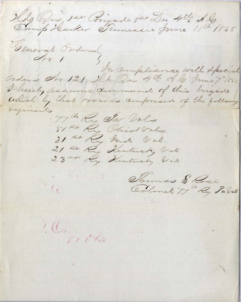 Document Signed by the Leader of the Libby Prison Tunnel Escape