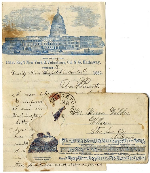 Rare New York Regimental Patriotic Stationery With Life In Washington Content